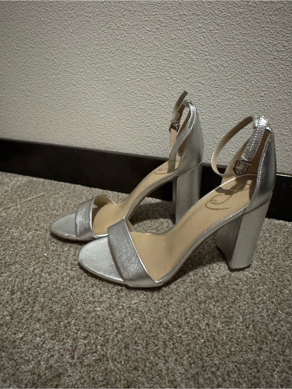 Qupid Silver Ankle-Strap Block Heels